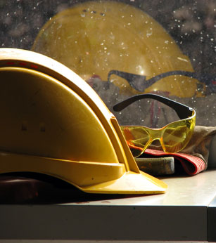 Image of hard hat and glasses